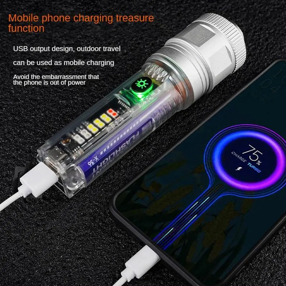 Multifunctional EDC Flashlight Strong Focused Long Range With Solar Rechargeable UV light Warning light For Outdoor Camping