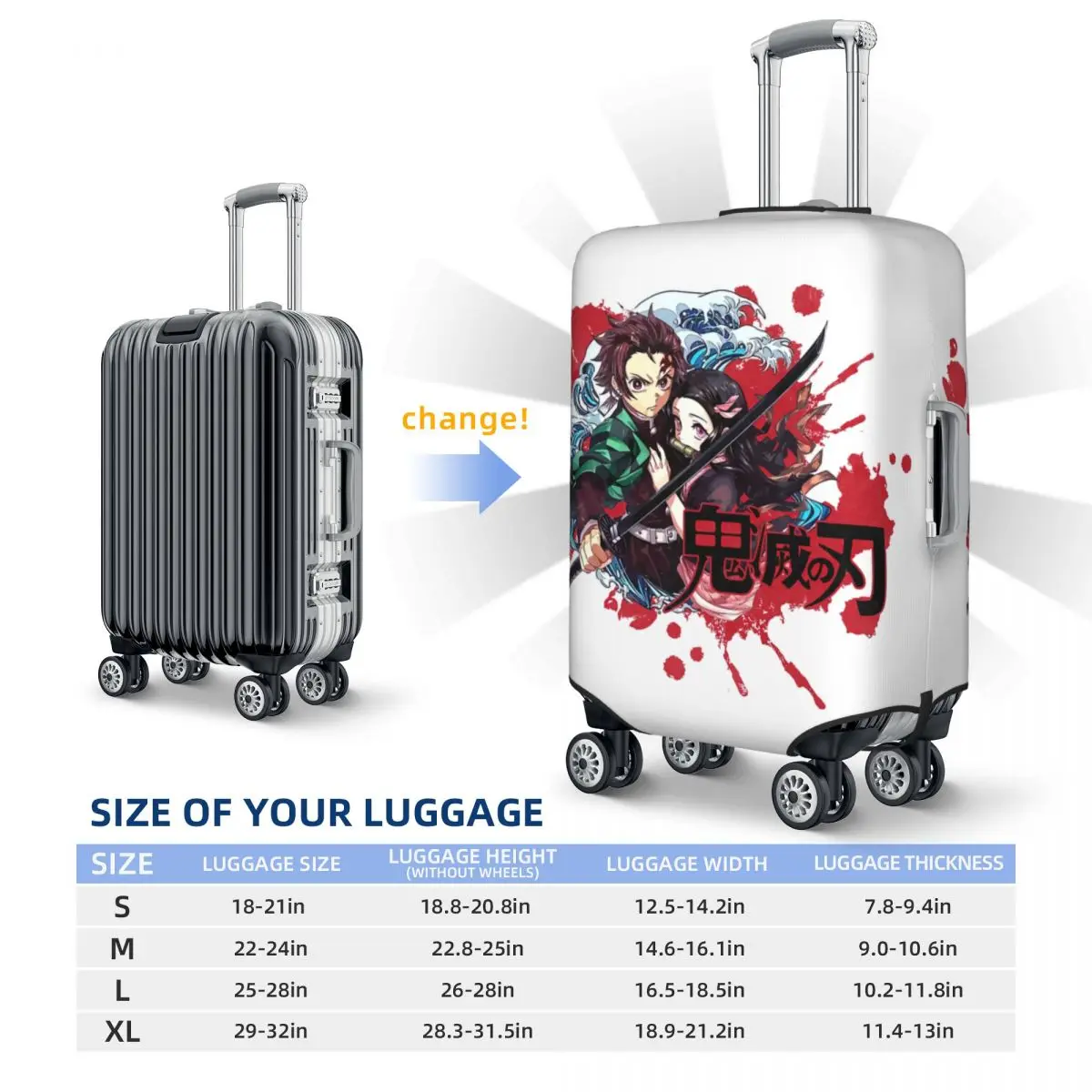 Demon Slayer Print Luggage Protective Dust Covers Elastic Waterproof 18-32inch Suitcase Cover Travel Accessories