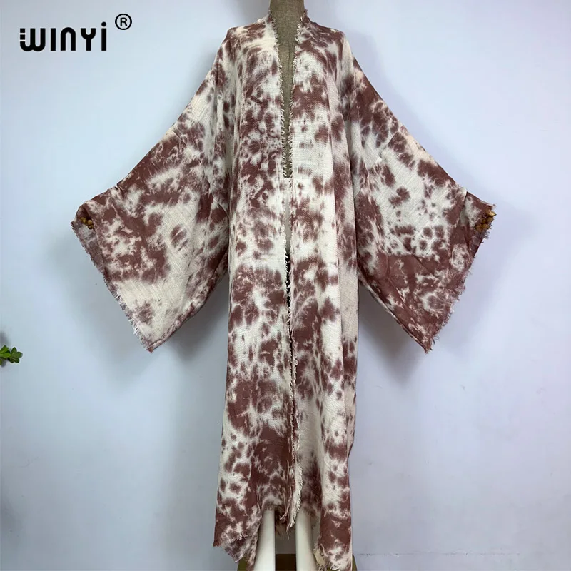 WINYI Europe Beach Cover Ups for Swimwear Women Tie Dye Elegant Kimono Swimsuit Cape Summer Dress 2023 Beachwear Outfits Sales