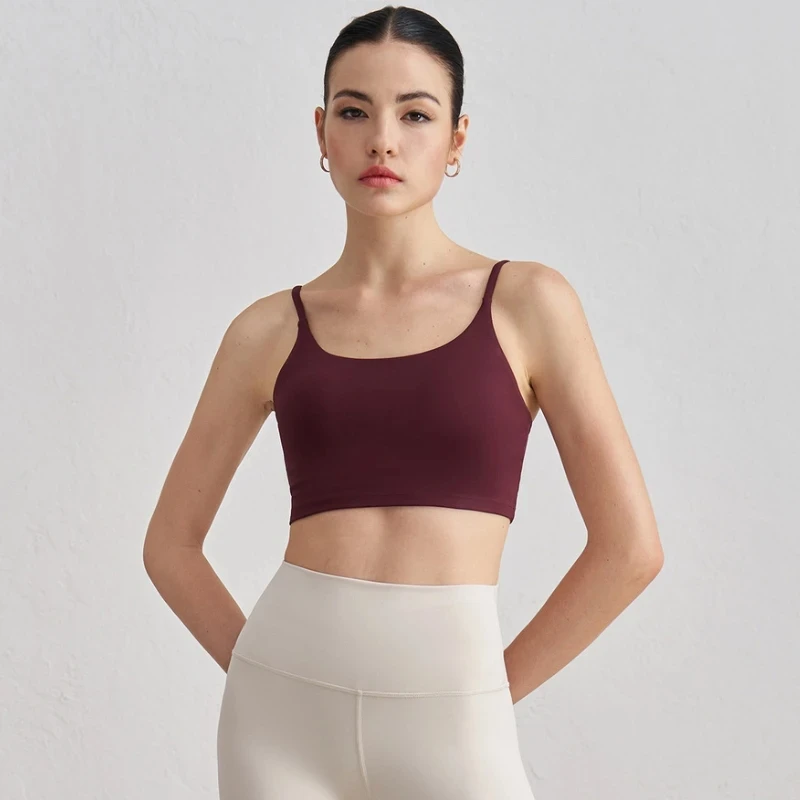Solid Color Tight Fitness Women Sport Bra Spaghetti Strap Gym Yoga Bra Athletic Underwear Soft Top Workout Train With Chest Pad image 2