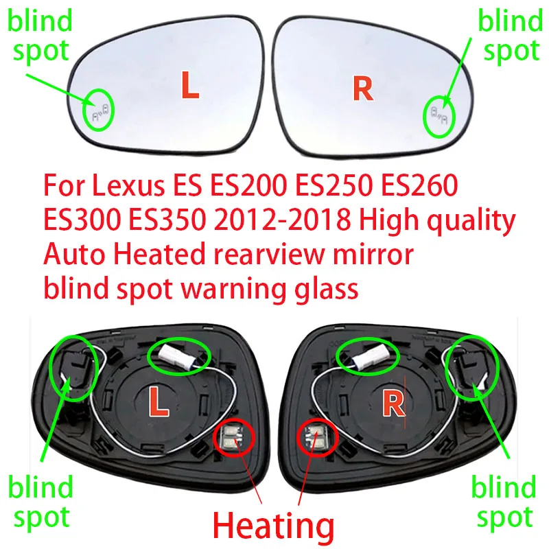 For Lexus ES ES200 ES250 ES260 ES300 ES350 2012-2018 High Quality Auto Heated Rearview Mirror Blind Spot Warning Glass