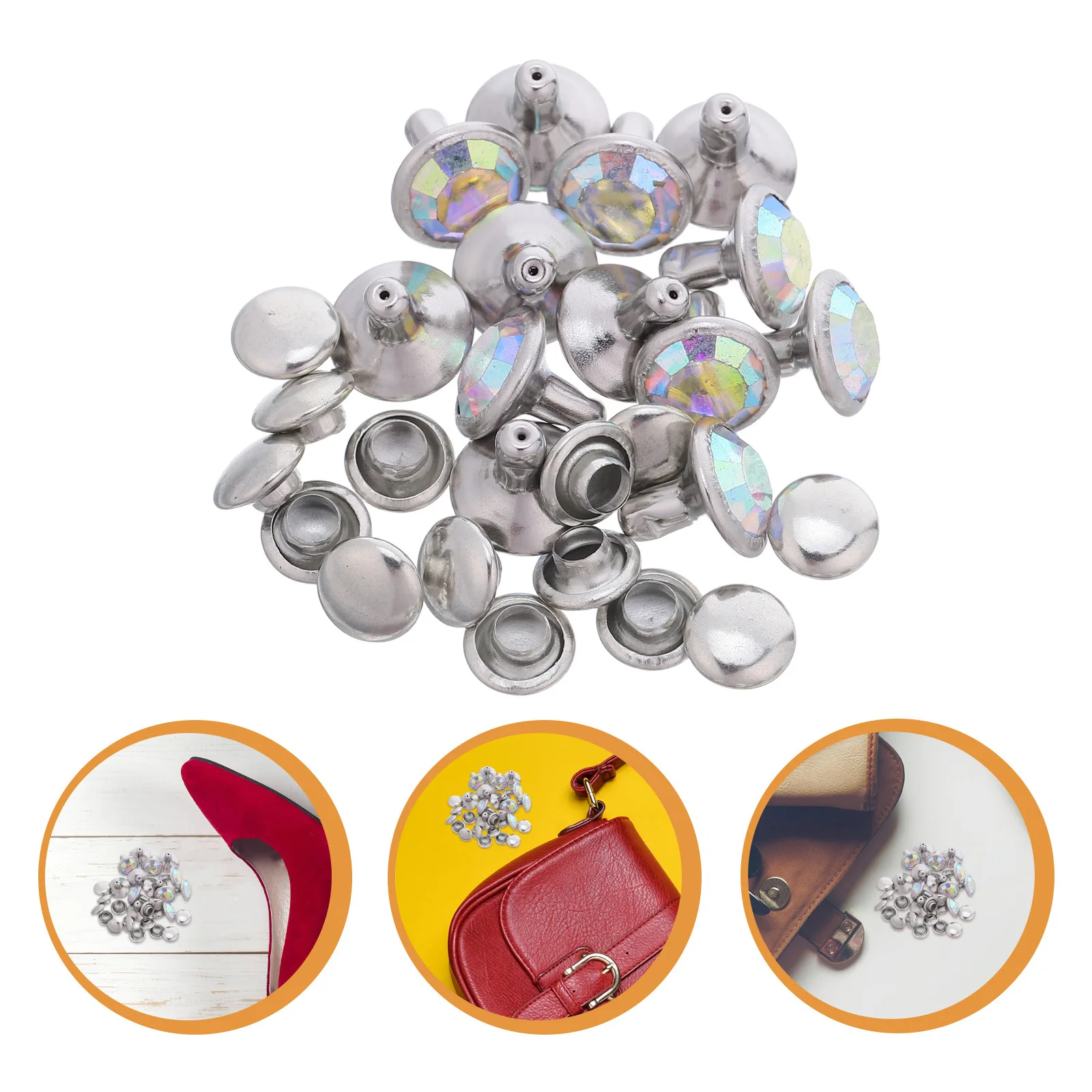 

30Pcs Rhinestone Rivets 8mm Crystal Decorative Metal Studs DIY Craft Clothing Shoe Accessories Crystal Rivet