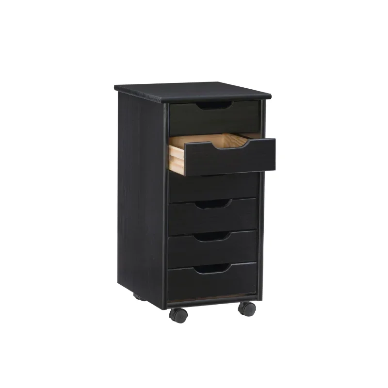 Linon Cary 6-Drawer Rolling Storage Cart, Black 13.38\