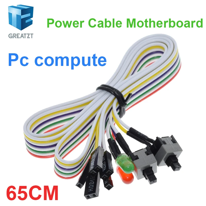 65CM Slim PC Compute Motherboard Power Cable Original On Off Reset with LED Light PC Power Reset Switch Push Button Switch