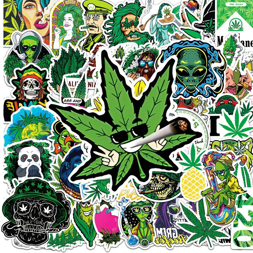10/30/50/100pcs Spoof Leaves Cartoon Graffiti Stickers Funny Characters Decals DIY Suitcase Phone Cases Weed Smoking Sticker Toy