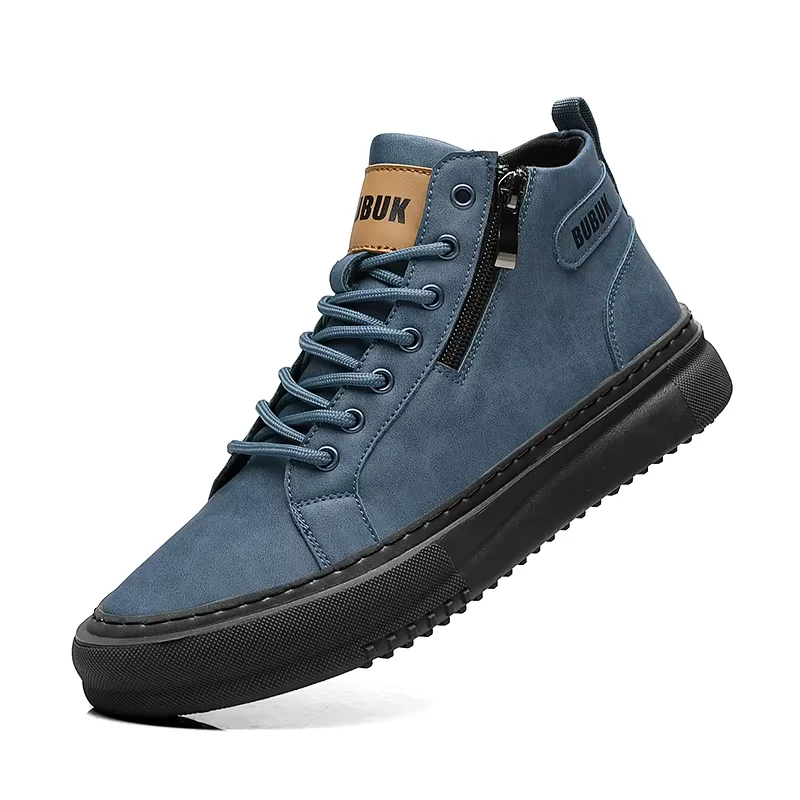 

New Business Casual Shoes with Mid-Top Side Zipper Lightweight Outdoor Sneakers Thick-Soled Trendy Retro Style Men's Boots