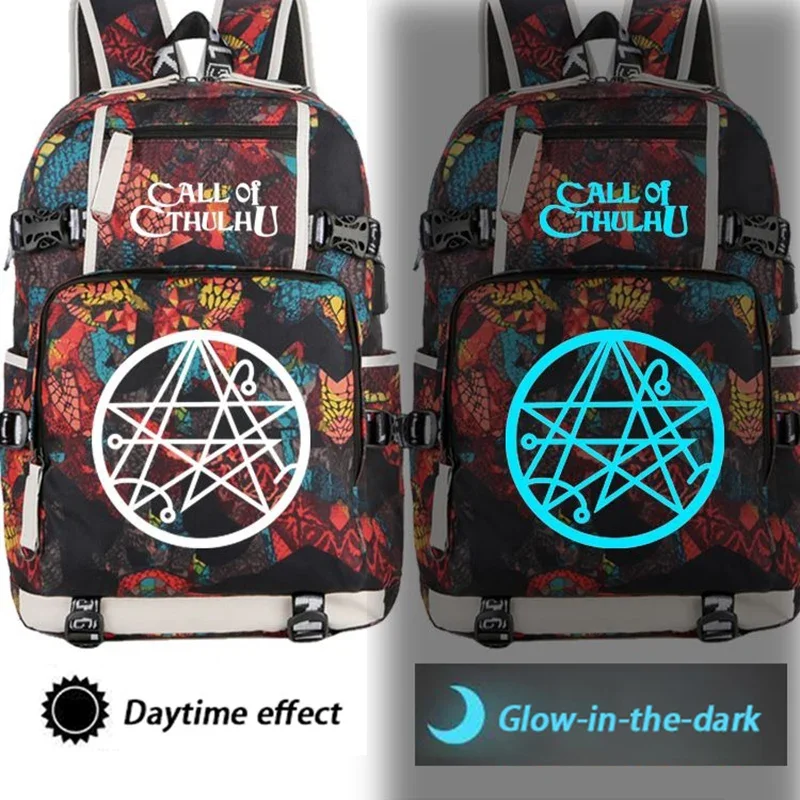 With USB Port, Glow-in-the-dark, Cosmic Horror Lovecraftian Black Grey Red Blue, Cthulhu Mythos School Bags Backpacks Girls Boys