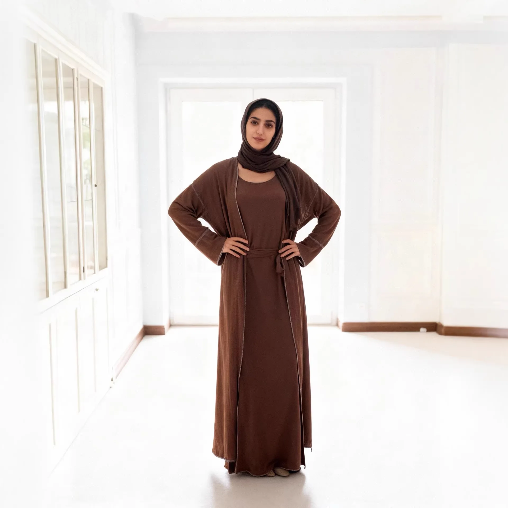 

3pcs Muslim Sets Women Out Abaya Loose Cardigan Sleeveless Inner Dress Prayer Clothing Hijab Kaftan Dubai Kebaya Kimono Jalabiya