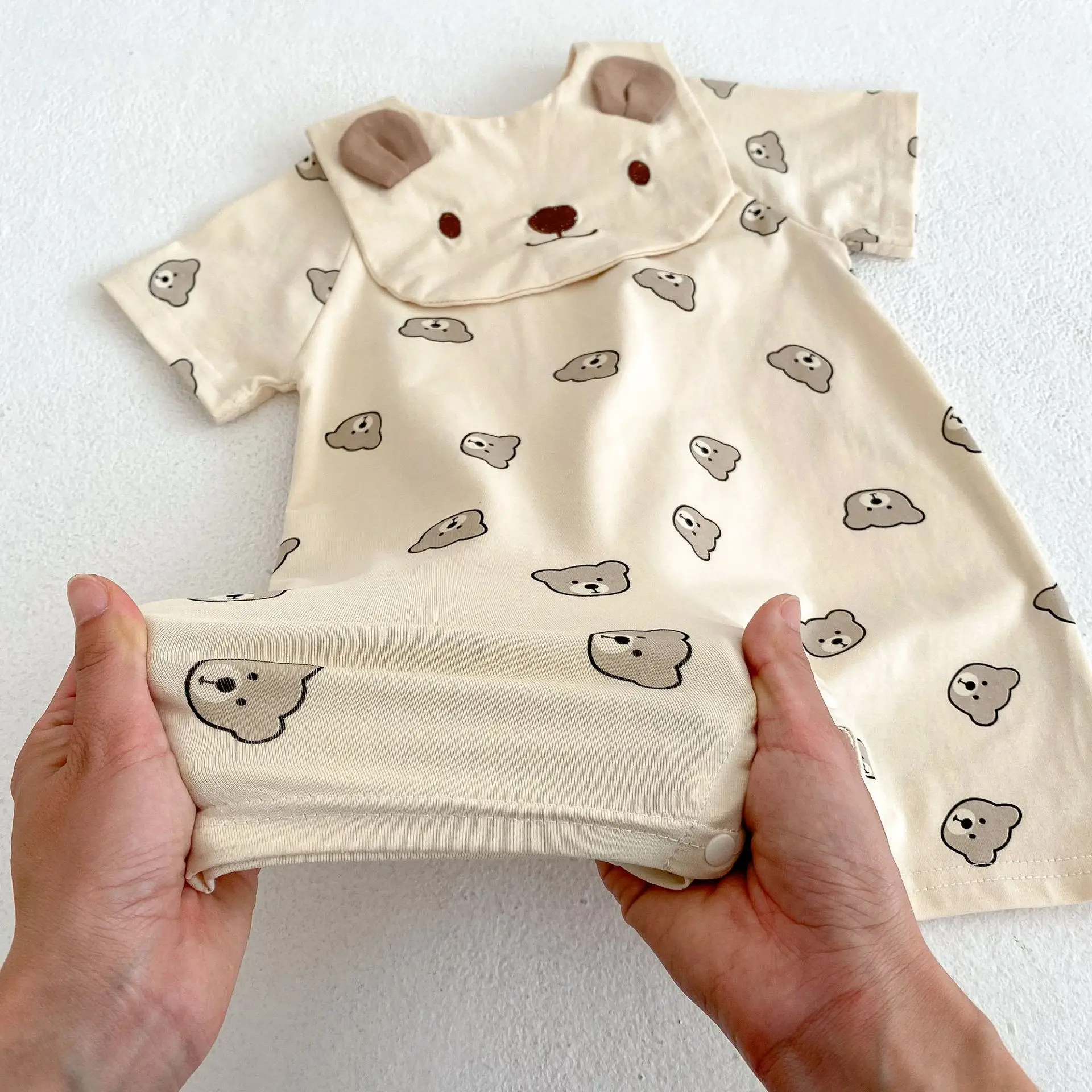 Säugling Neugeborene Mädchen Jungen tragen Print Outfits Baumwolle 100% Kurzarm Overalls Kinder Baby kleidung Stram pler Lätzchen