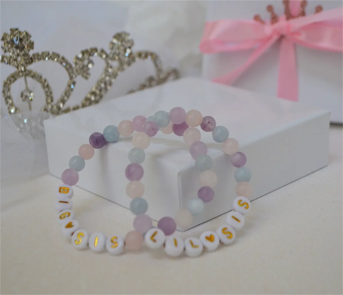 Big Sister Little Sister Gemstone Bracelet, Personalized Girls Bracelet, Baby Bracelet, Big Sister Jewelry, New Baby Girl, Littl