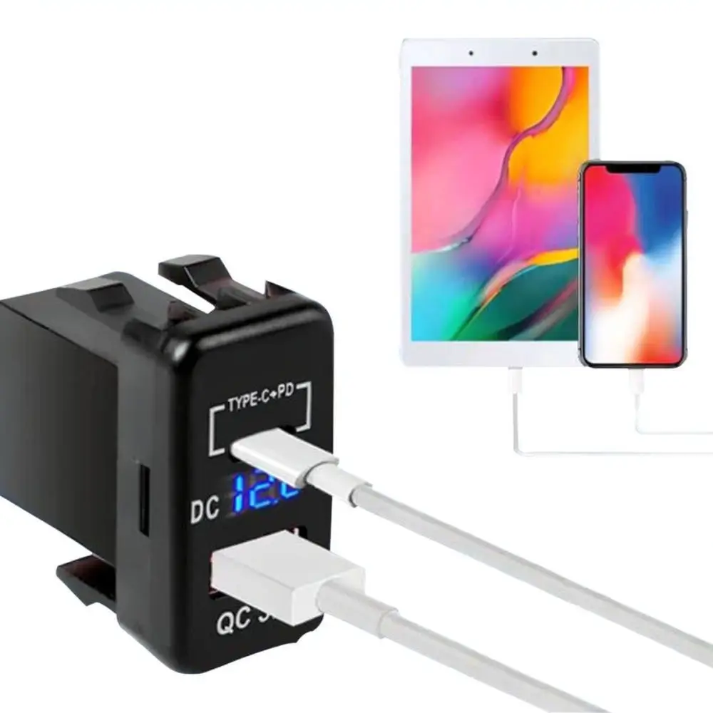 For Toyota Car Phone Charger Socket PD3 0 QC3 0 Fast Charging USB Adapter With Digital Voltage Display Interior Component