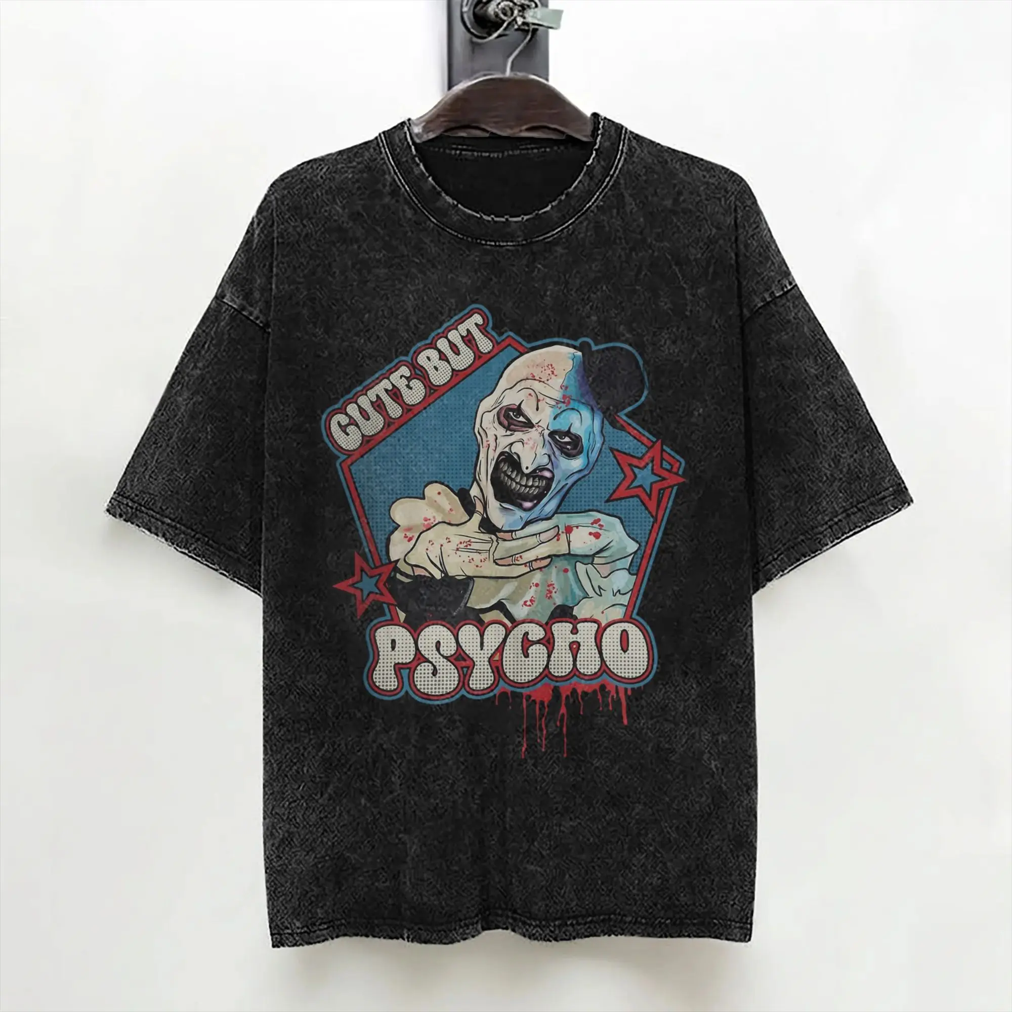 Terrifiers Cute But Psycho Halloween T Shirts Washed Short Sleeve Oversize T-Shirts  Cool Men Women Streetwear Summer Tees