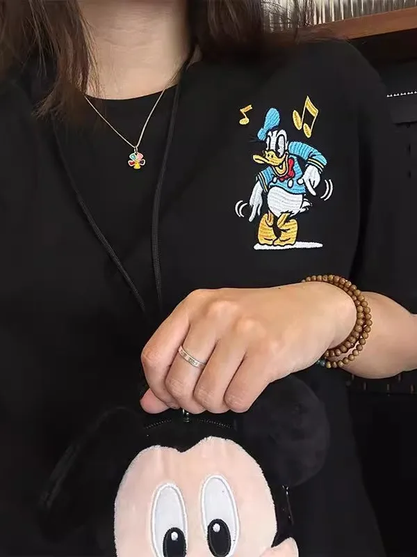 plus Size 300 Pou Loose Women's T-irt Summer Cotton ort Sve Cartoon Du Print Faionable Versatile Anti-Aging Top