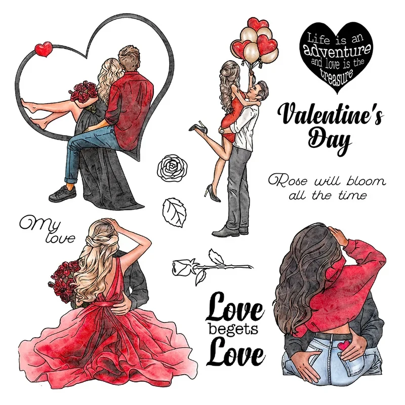 

Valentine's Day Love Couples Cutting Dies Clear Stamp DIY Scrapbooking Metal Dies Silicone Stamp For Cards Albums