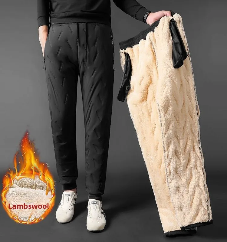 กางเกงขายาวผ้าฝ้ายบุขนสำหรับผู้ชาย ใส่ทำงาน ทนทาน กันลม กันน้ำ เหมาะสำหรับฤดูหนาว