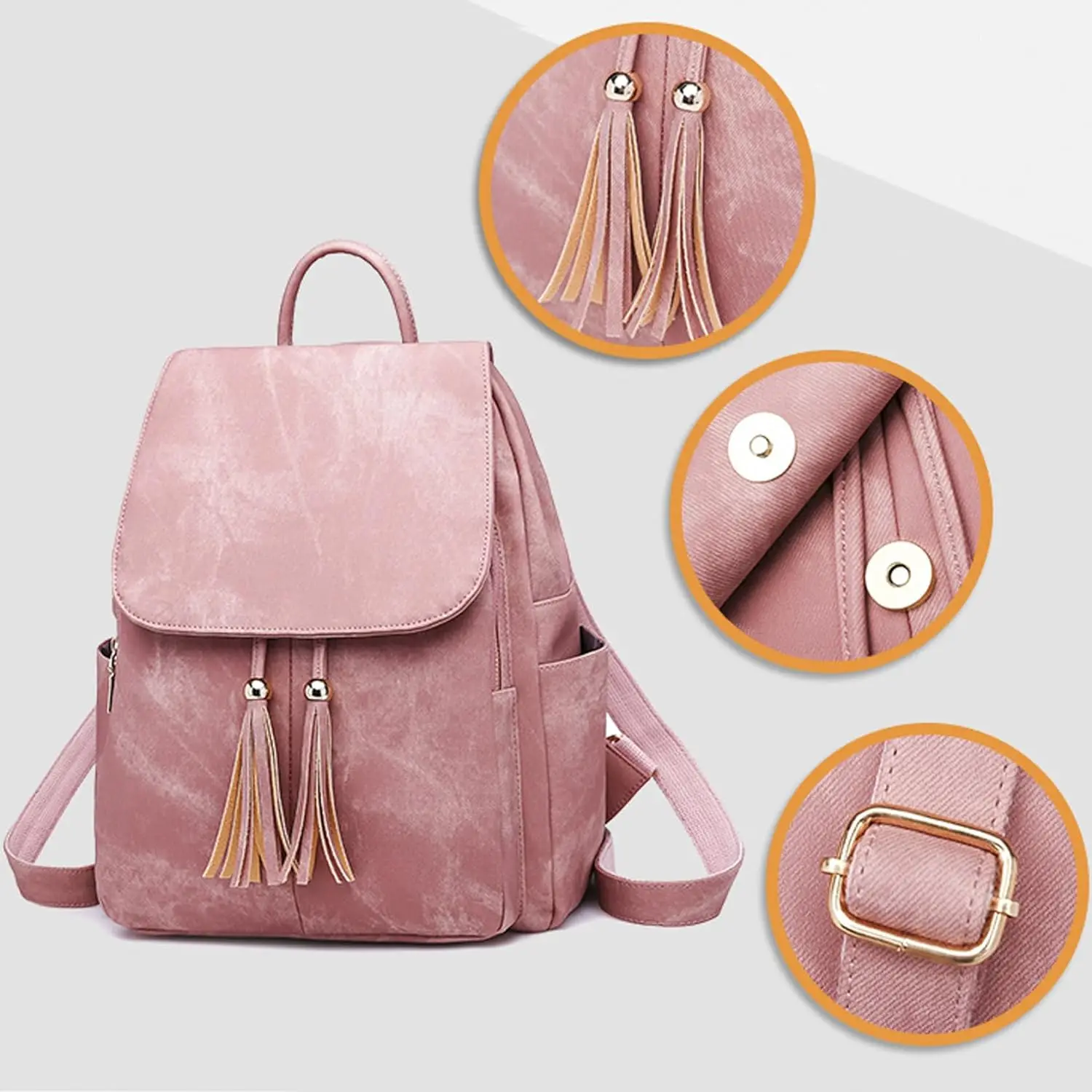 SCOFY-Mochila pequeña con borlas para mujer, conjunto de 2 piezas para viaje, mochila de día, Satchel