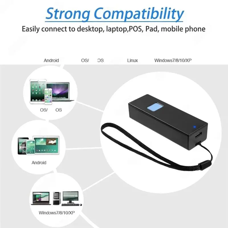 Bluetooth Enabled Wireless Barcode Scanner 1D 2D Mini Pocket Bar Reader Portable BT QR Code PDF417 Reader For PC Phones - view 2
