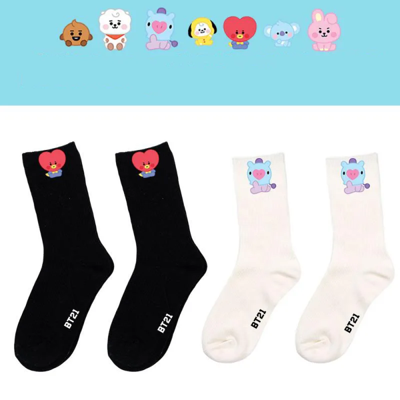 3 pairs Anime cartoon bt21 COOKY CHIMMY TATA cotton socks autumn winter new women's warm stockings casual printed sports socks