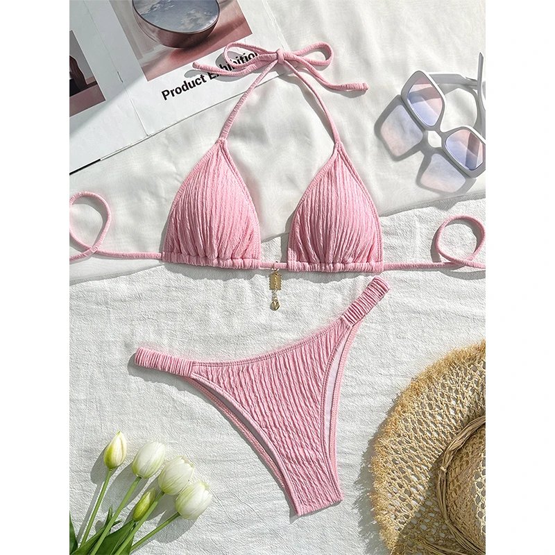 2026 women's brand new all season backless fashion sexy lace up bikini 2-piece set split swimsuit beach Brazil
