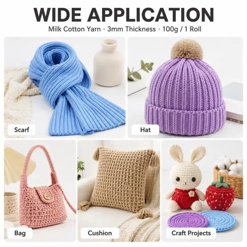100g Superweiches Milchbaumwollgarn Strick- und Häkelgarn für Decke Pullover Mütze Schuh Amigurumi DIY – Detail 5