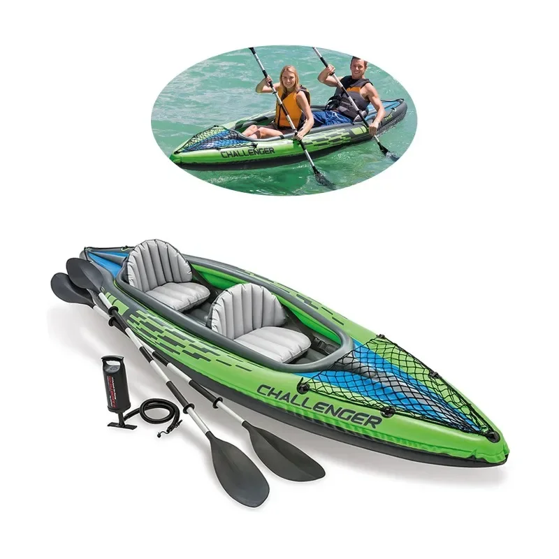 Intex-barco inflable de PVC CHALLENGER K2, KAYAK con paletas y bomba de aire, 68306