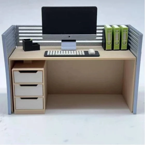 

Миниатюрная модель офисной сцены, кукольный домик, рабочая сцена, домашний декор, украшение, 1 комплект, шкаф для документов, компьютерный стол и комплект стульев