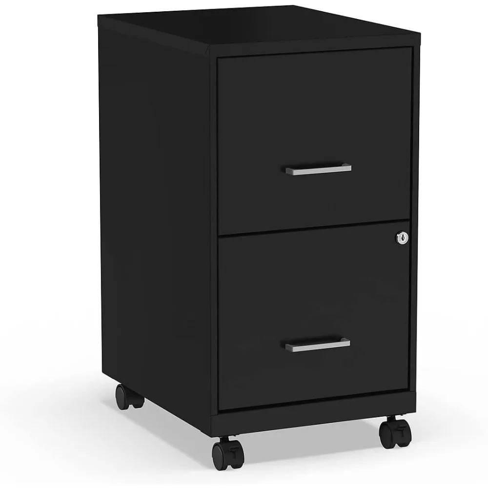 

2-Drawer Vertical File Cabinet, Letter Size Documents, Lockable & Mobile, 18" D x 14" W x 26.3" H, Black