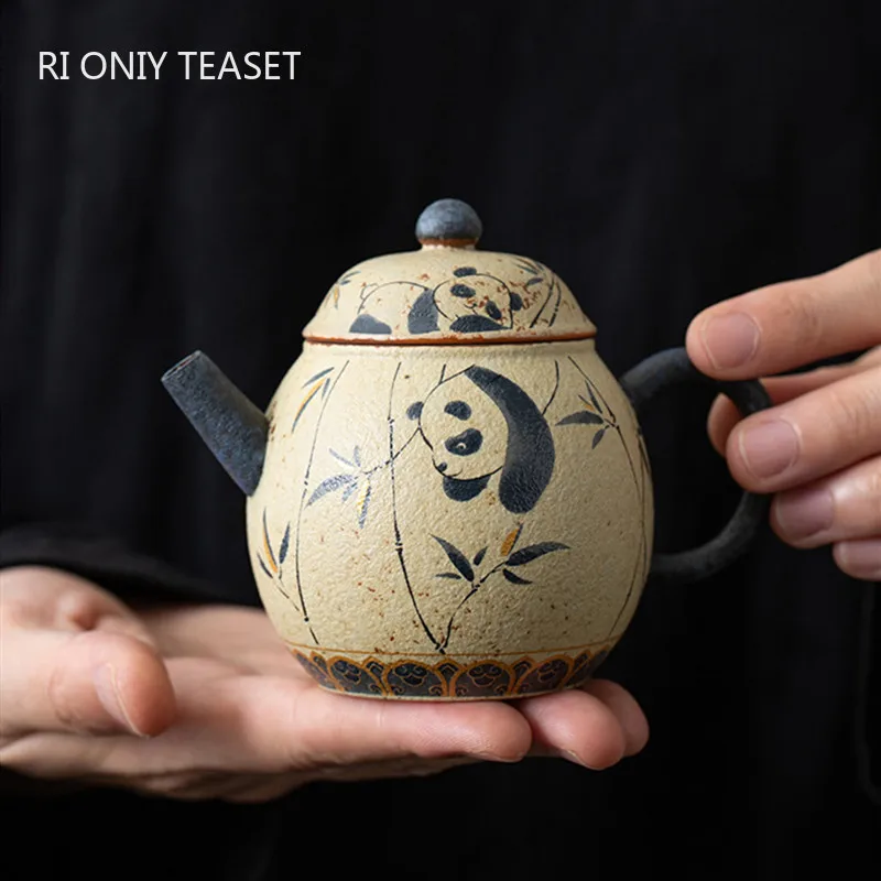 

120ml Chinese Antique Ceramic Tea Pot Handmade Panda Bamboo Leaf Teapot Ball Hole Filter Beauty Kettle Household Teaware