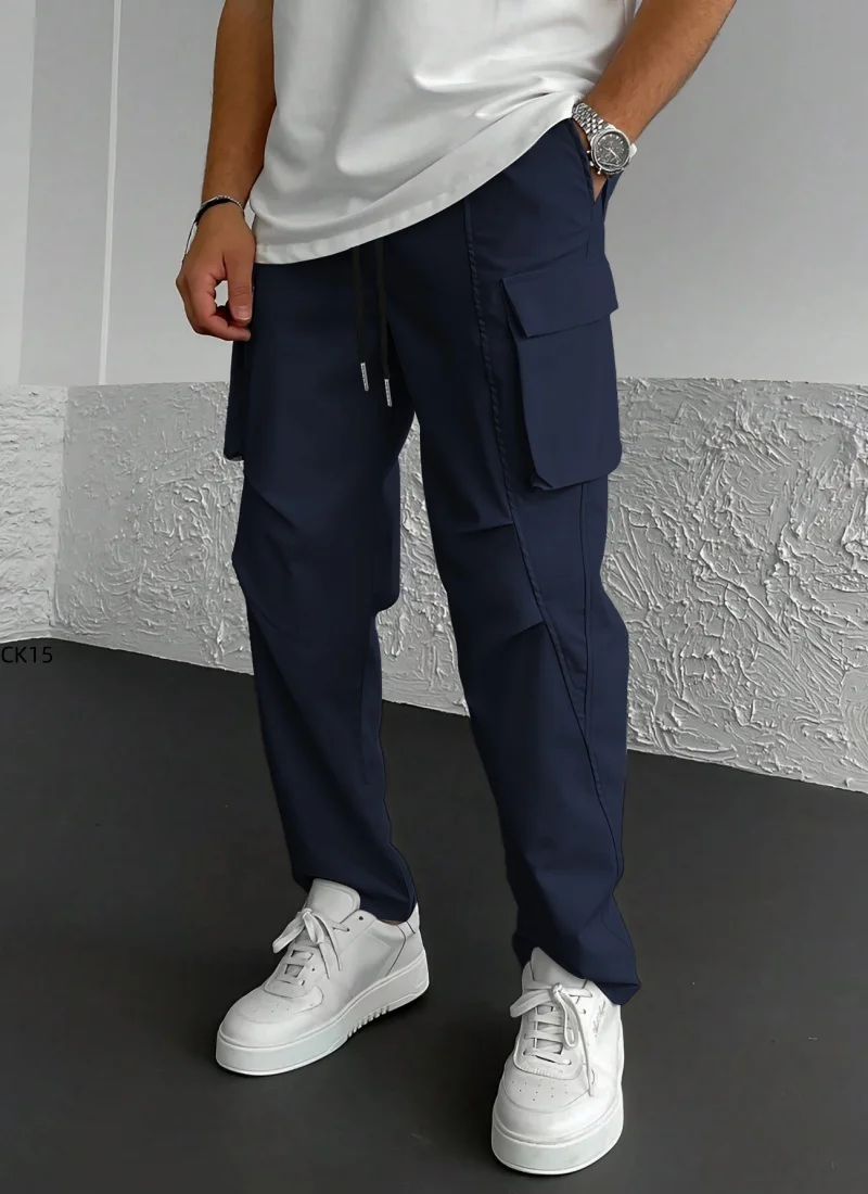 

New men's work pants, loose straight leg casual pants, sports multi pocket drawstring work pants