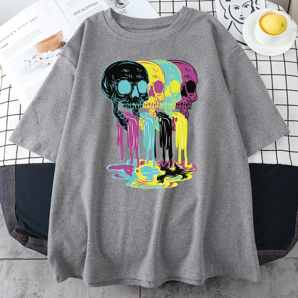 4 Vomit From Skulls Funny Printing Cotton T-Shirts For Men Personality Fashion Short Sleeve All-math Casual Mans Tee Clothing