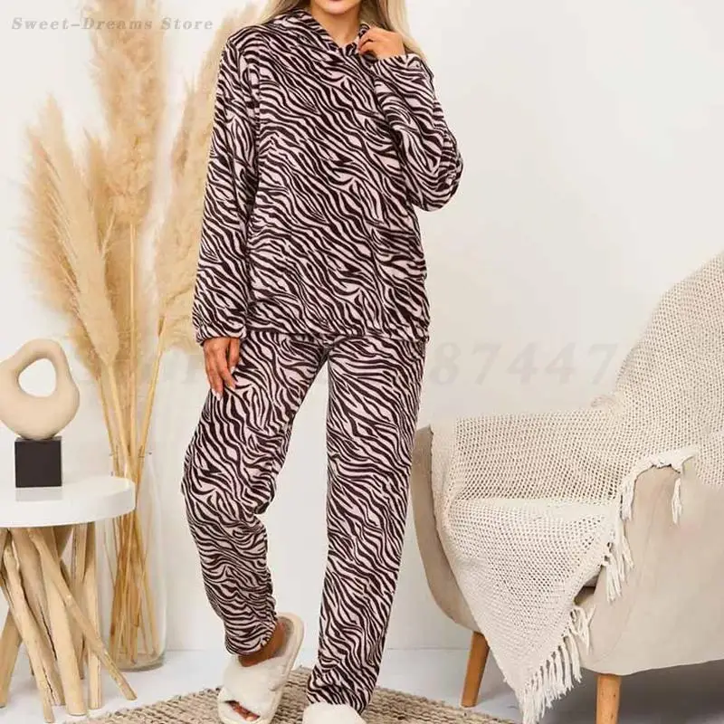 النساء رشاقته ملابس خاصة طويلة الأكمام الفانيلا 2 قطعة منامة دعوى ملابس المنزل الدافئة مقنعين أعلى بانت المتسكعون ملابس نوم الموضة