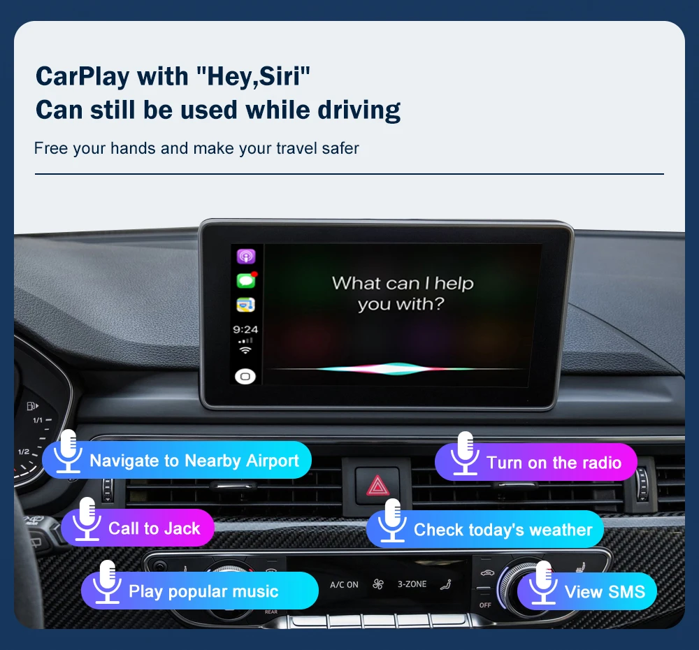 Road Top Wireless CarPlay for Audi A4 B9 A5 Q5 Q7 2016-2019, with Android Auto Interface AirPlay Mirror Link Car Play Functions