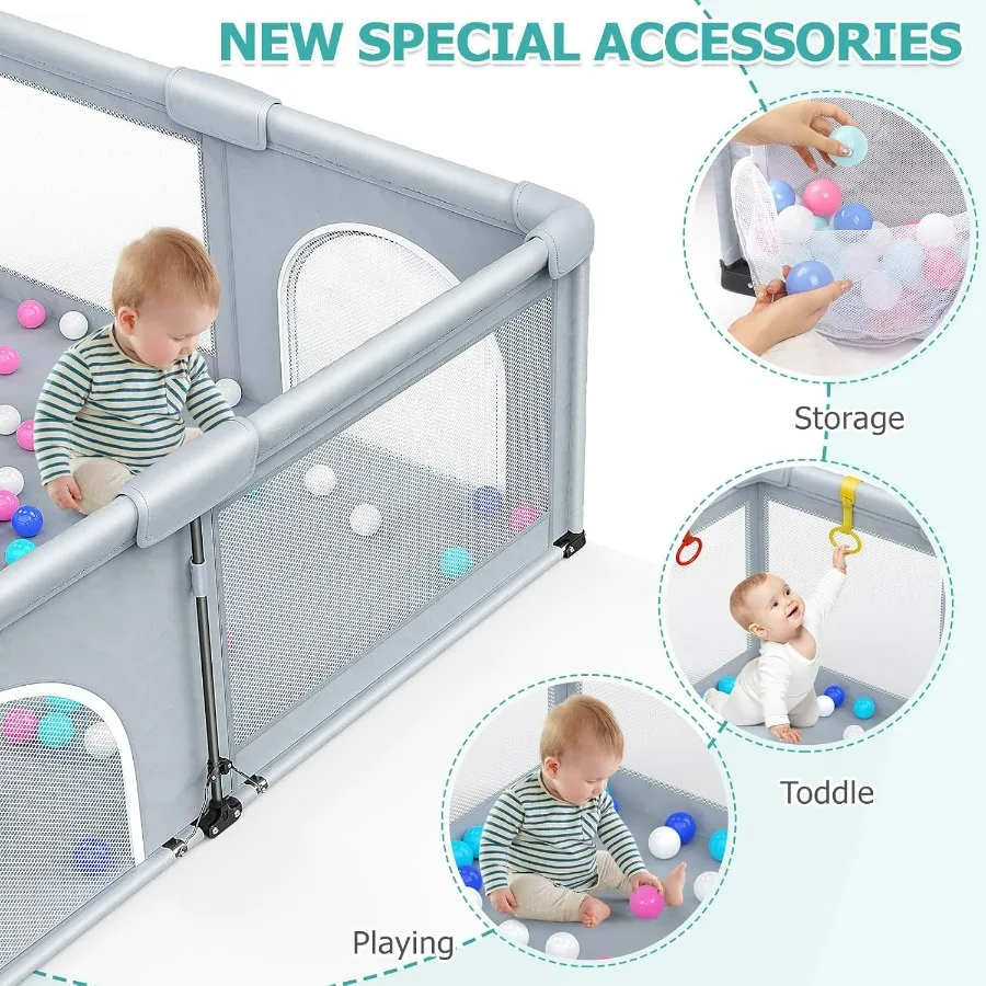 아기와 유아를 위한 접이식 놀이 울타리, 대형 휴대용 놀이 울타리, 안전 공간, 여행용 놀이 공간, 보관 가방 2개 포함