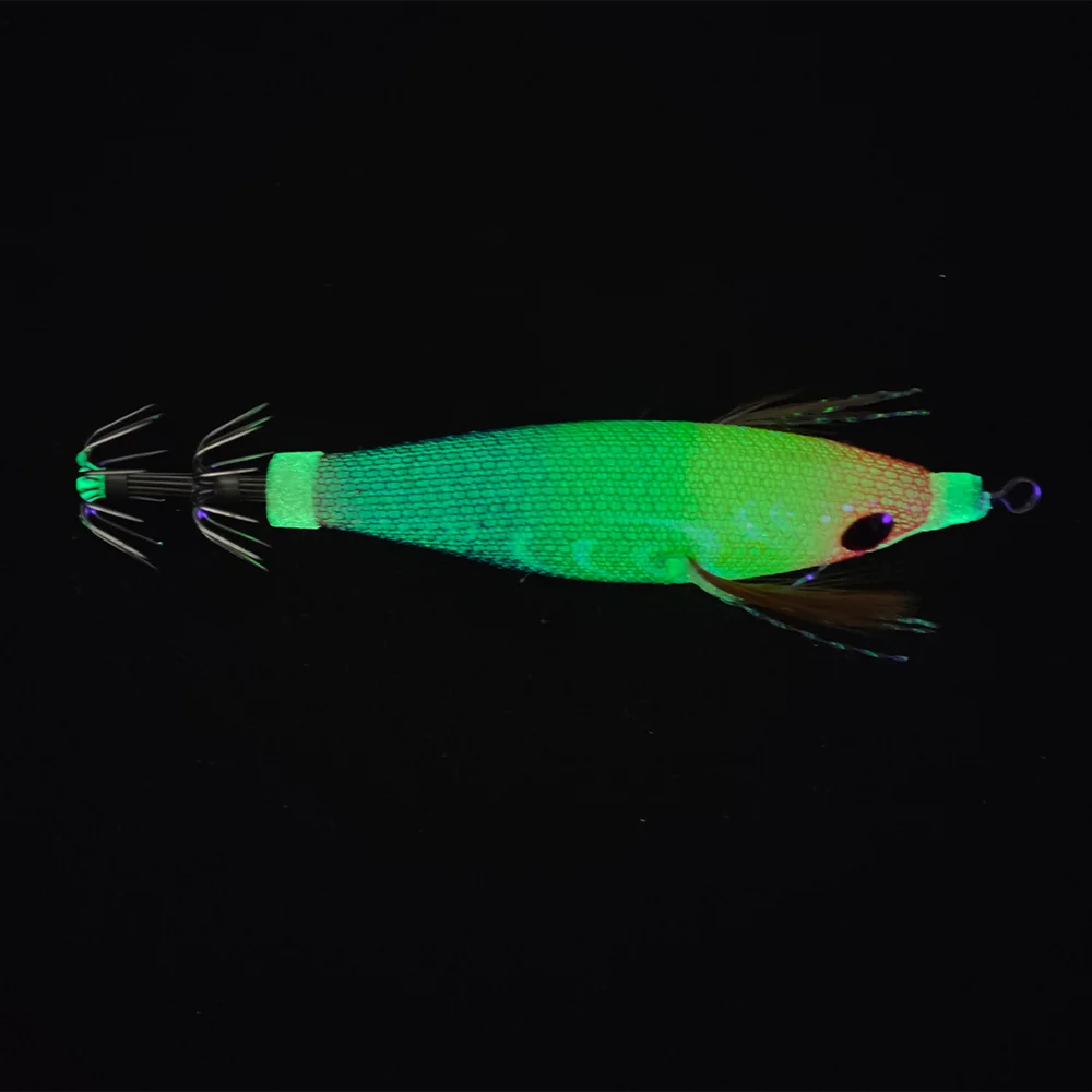 5-teiliges Horizontales Tintenfisch-Jig-Set Leuchtender Regenbogen-Tintenfischköder UV-Umwickelter Oktopus-Köder für Salzwasser-Nachtangeln – Detail 3
