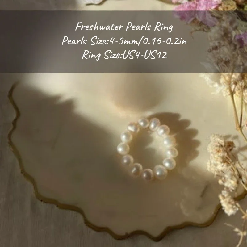 MYSOYA خاتم لؤلؤ المياه العذبة البيضاء 4-5 مللي متر مع صندوق هدايا لها/عيد ميلادها/زفاف/عيد الميلاد/العام الجديد/هدية الذكرى السنوية