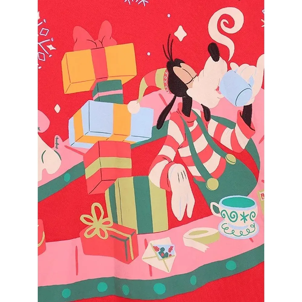 بلوفر ديزني ميري كريسماس كاسل ميكي ماوس فاميلي مطبوع عصري للنساء بغطاء للرأس باللون الأحمر #4