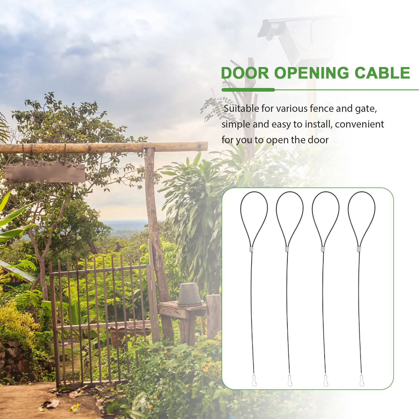 Heavy Duty Stainless Steel Door Latch Cable Pull Rope for Garden Gates, Backyard Fence Opener (4pcs)