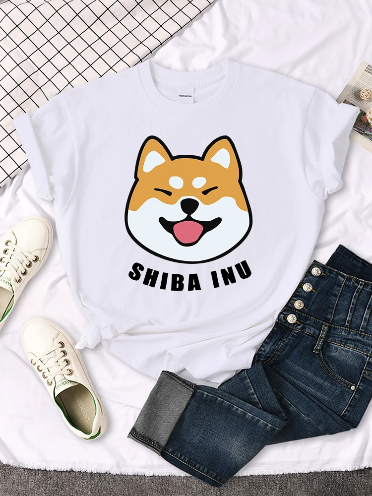 Cute Shiba Inu Letter Print women's T-shirt Travering Soft Tshirts Cartoons Oversize Short Sleeves Sports o-neck Female T Shirt