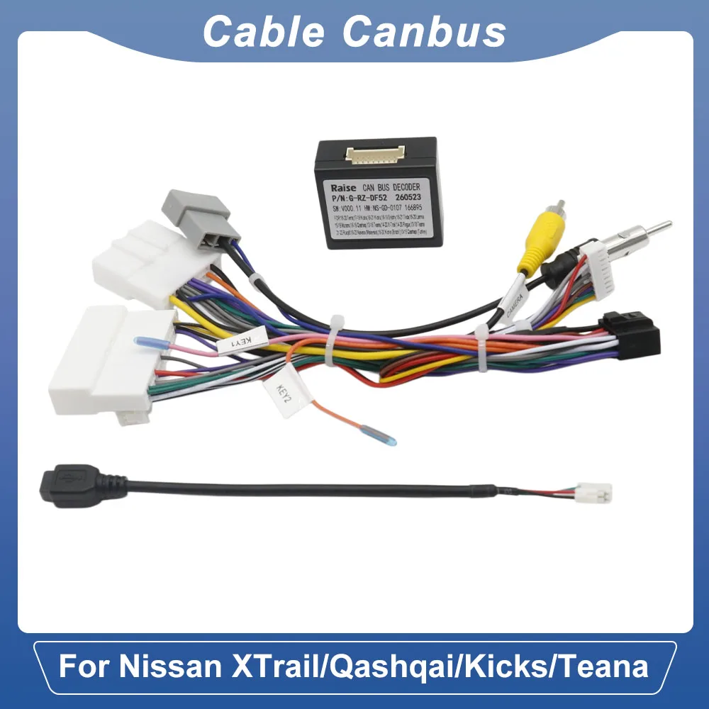 For Nissan XTrail Qashqai Kicks Teana, 16Pin Radio Wiring with CANBUS Decoder Box Plug