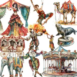 20Pcs/Pack Vintage Circus Sticker DIY Craft Scrapbooking Album Junk Journal Decorative Stickers