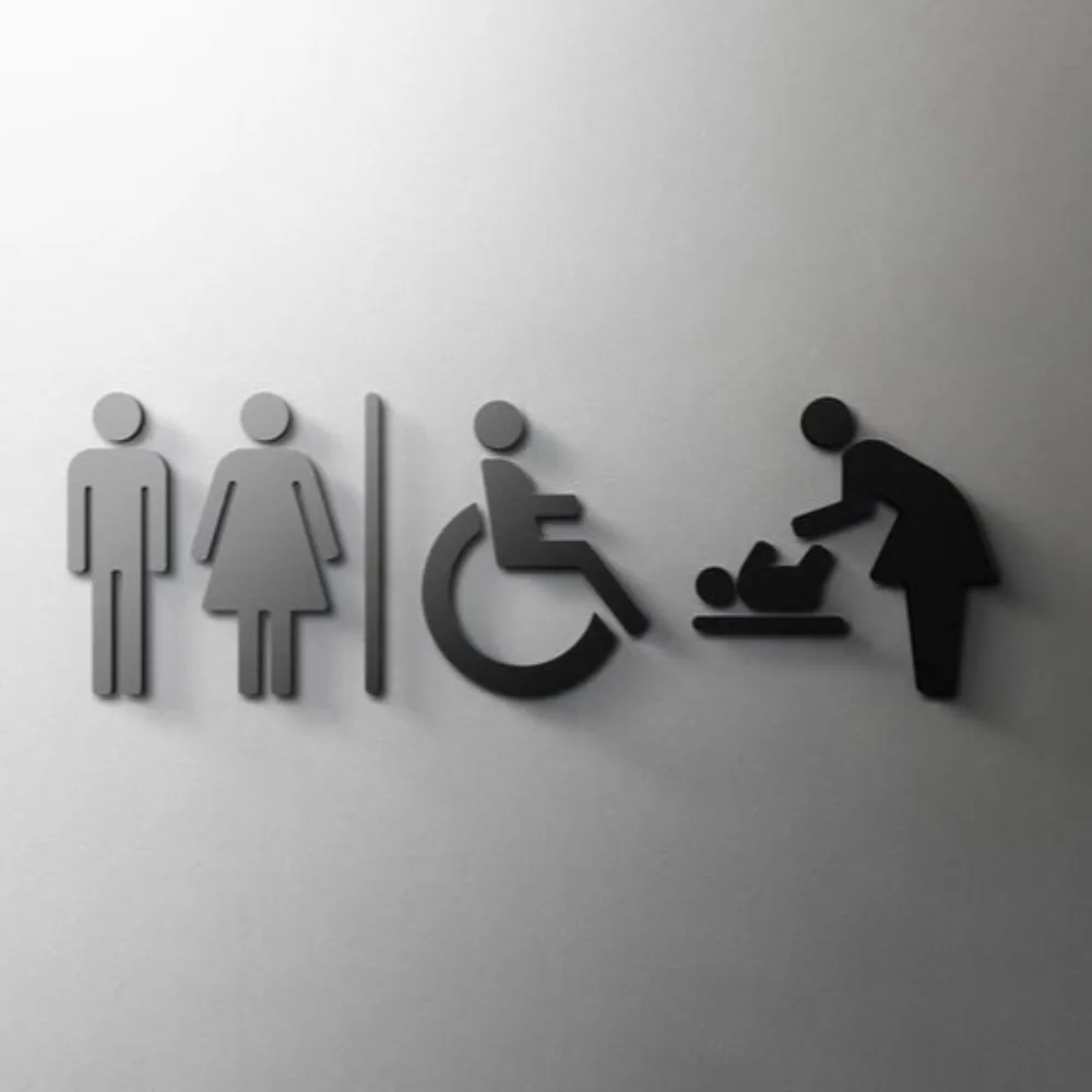 Modern Acrylic Toilet Sign with Self Adhesive, 3D Accessible Baby Change Restroom Door Sign