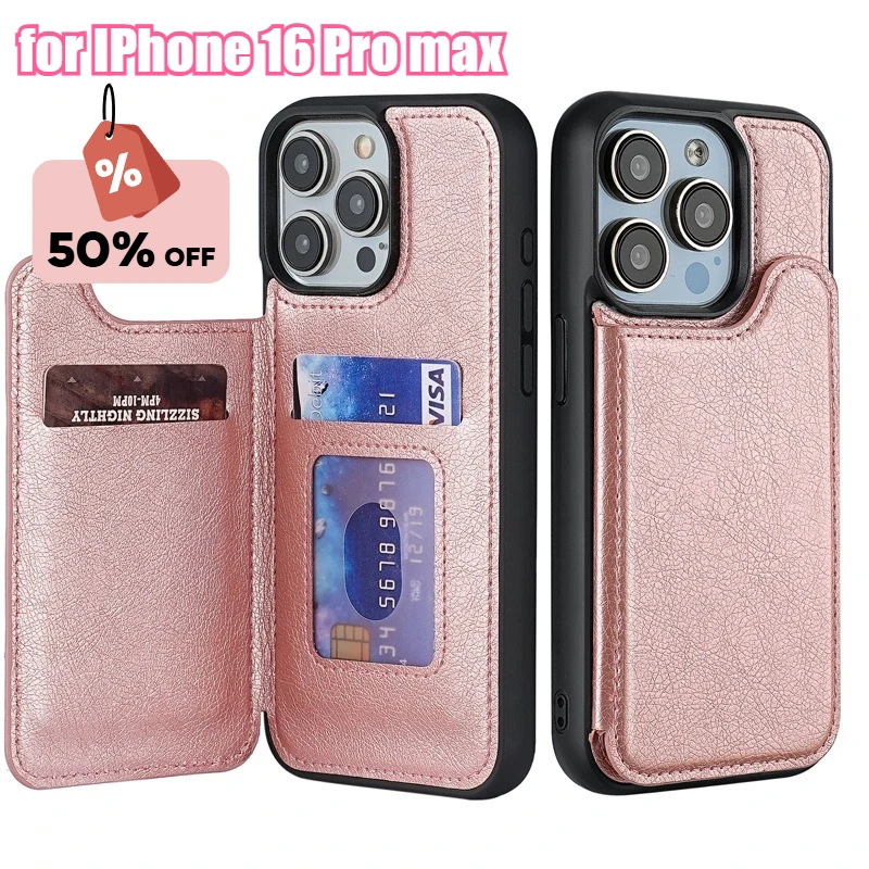 

Кожаный чехол для IPhone 16 Pro Max с откидной крышкой и слотом для карт, чехол для телефона Tective Cover