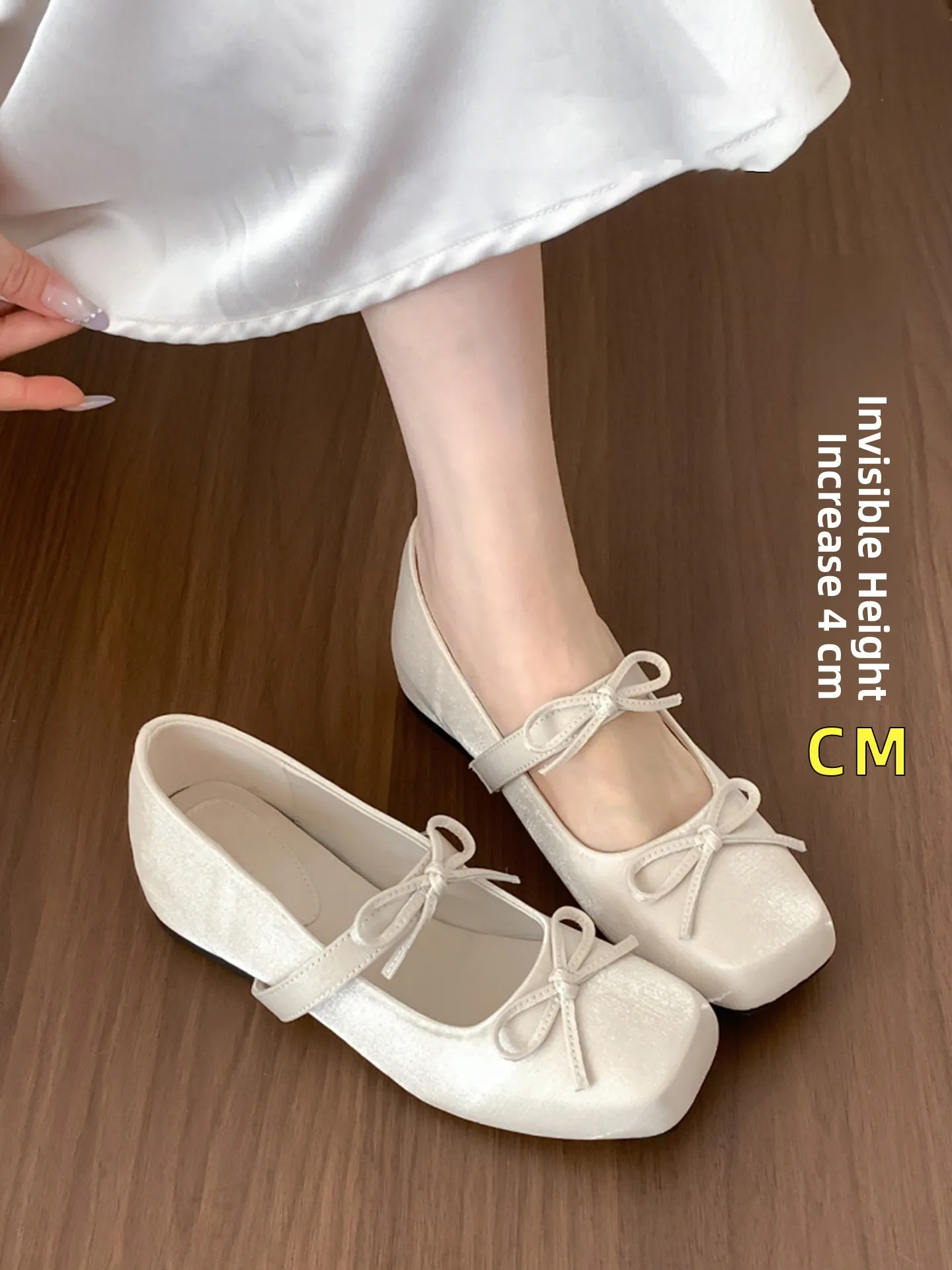 バレエスタイルの女性用シングルシューズ-メリージェーンズ-身長アップ-春夏新作-カジュアルスタイル-バタフライノット-ソフトラバーソール