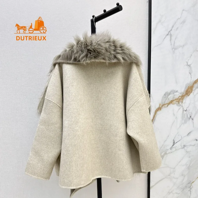 24 Nuovi cappotti invernali di pelliccia da donna, lussuosi ed eleganti cuciture in pelliccia di volpe Cappotto di pelliccia di lana di cashmere Giacca calda antivento per il lavoro