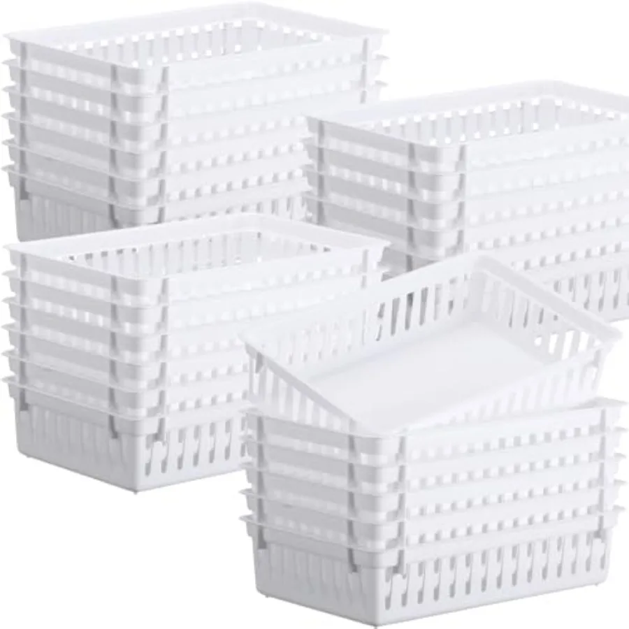 

24 Pcs Plastic Storage Baskets for Classroom Organizing Small Pantry Storage Bins Rectangular Tray for Back to School Household