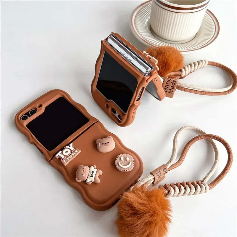 Cute 3D Bear Phone Case for Samsung Galaxy Z Flip 6 5 4 3 Protective Back Cover for ZFlip4 ZFlip5 ZFlip6 Case Shell