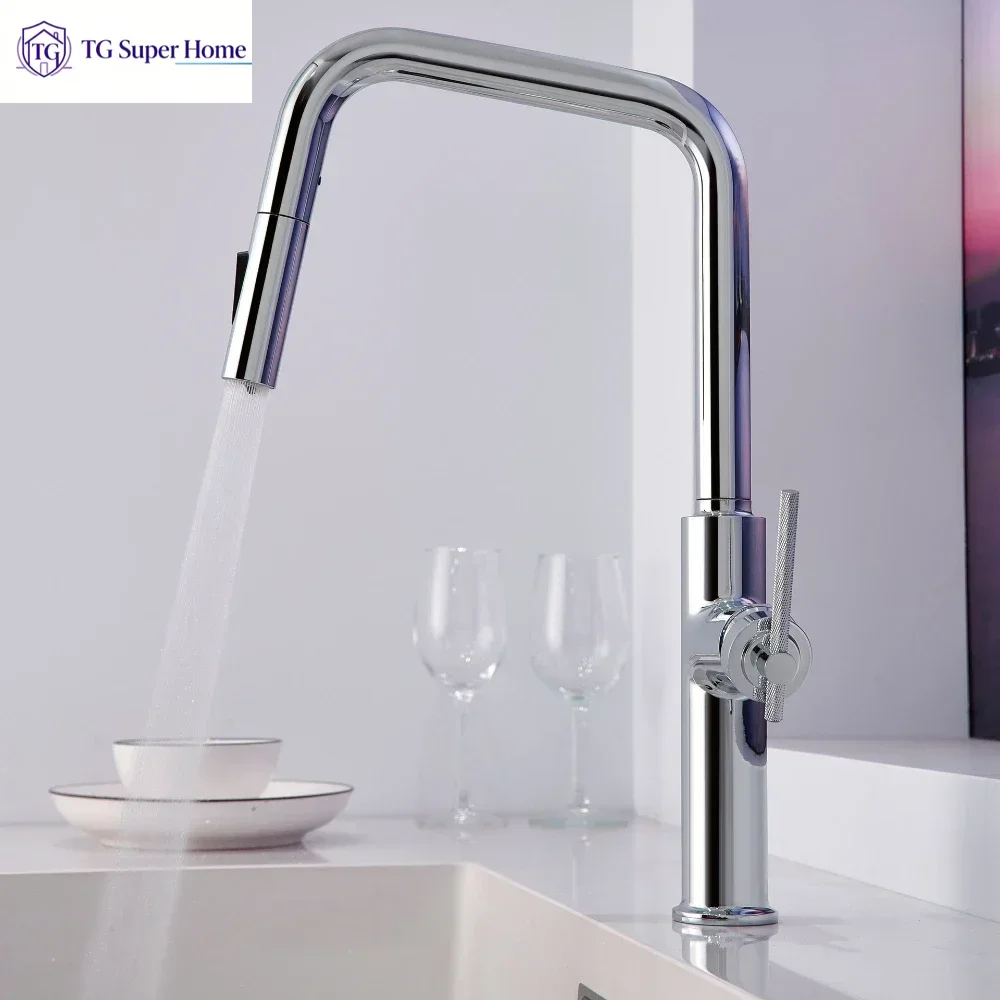 Brushed Rose Gold Pull Out Kitchen Faucet Cold Hot Water Multi Function Sink Tap