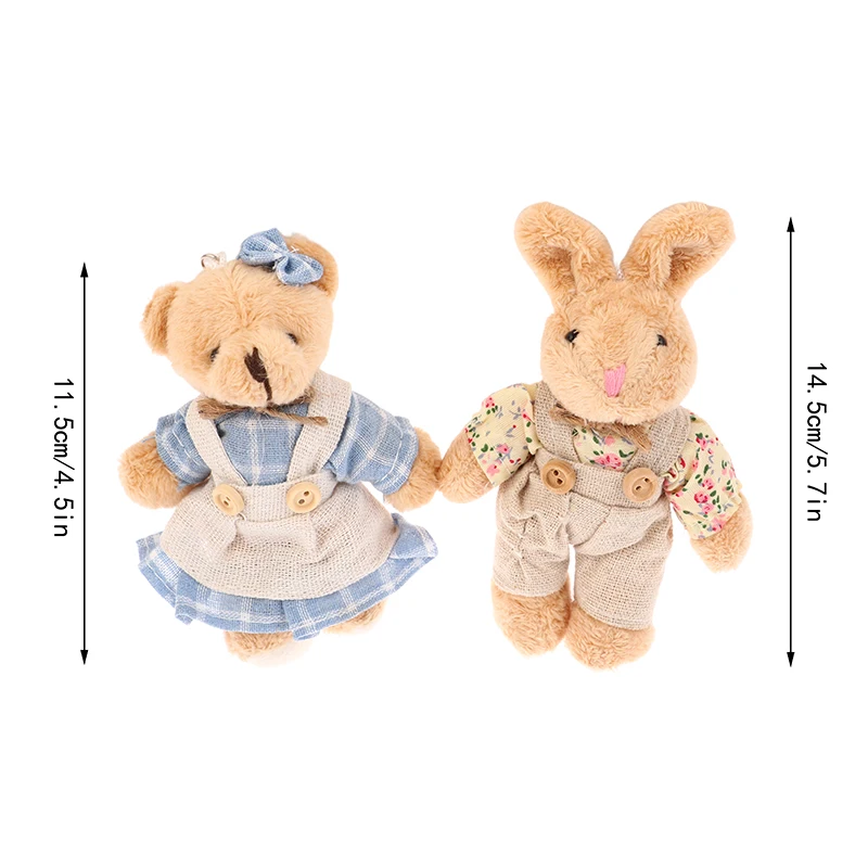 Cute Wear Clothes Bear Keychain Cartoon Rabbit Pendant Soft Stuffed Doll Keychain Backpack Car Bag Key Ring Decor Kid Gift