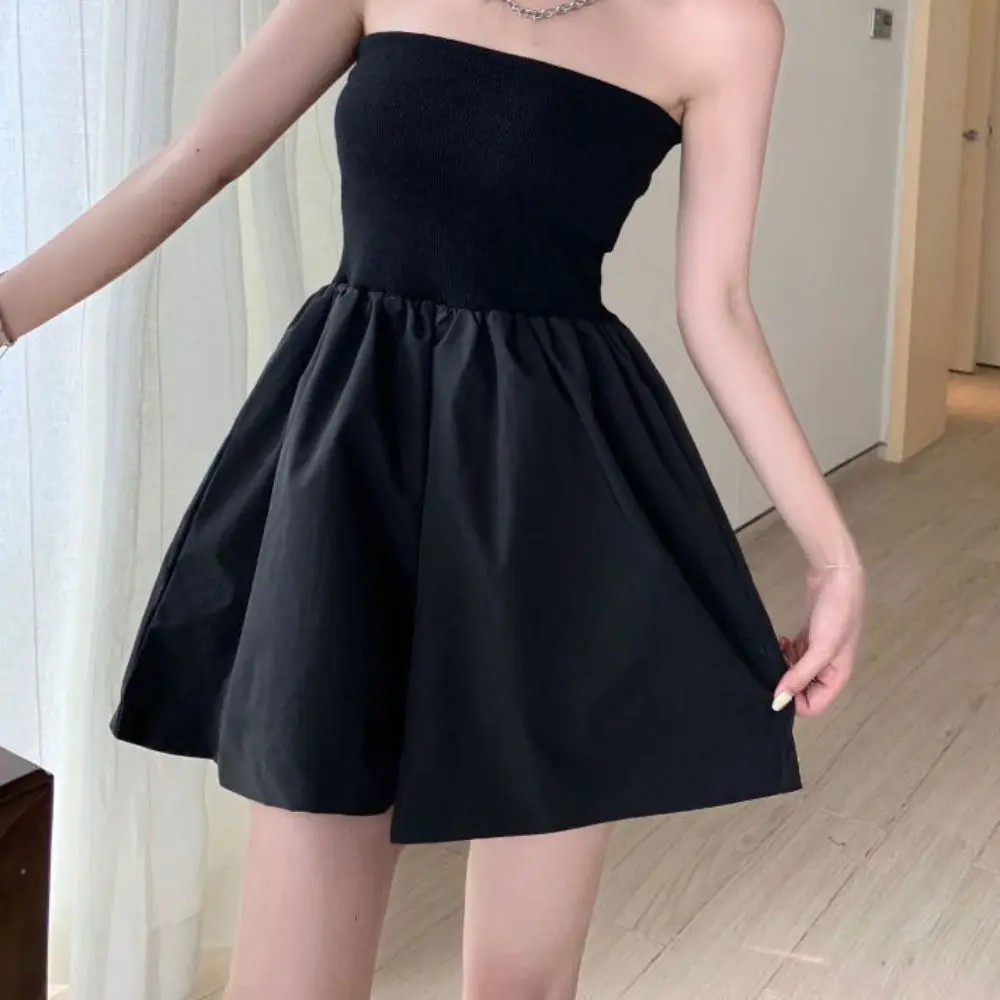 Mono coreano sin mangas sin tirantes, pantalones cortos de pierna ancha, pantalones Retro que abrazan el pecho, falda estilo Ins, ropa holgada de cintura alta para mujer