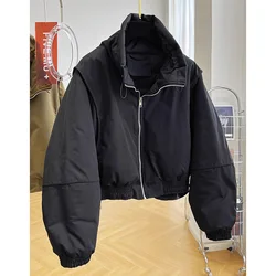 Cotton Jacket Straight Short Coat Zipper Stand Collar Streetwear Female Outwears Casual Jacket Women Bread Coat